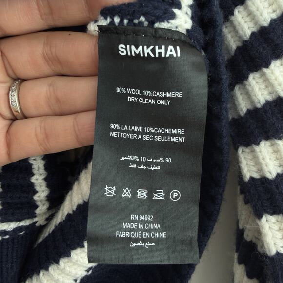 Jonathan Simkhai Sweater Cardigan XS Navy Striped Adara Wool Cashmere Coastal - Picture 4 of 12